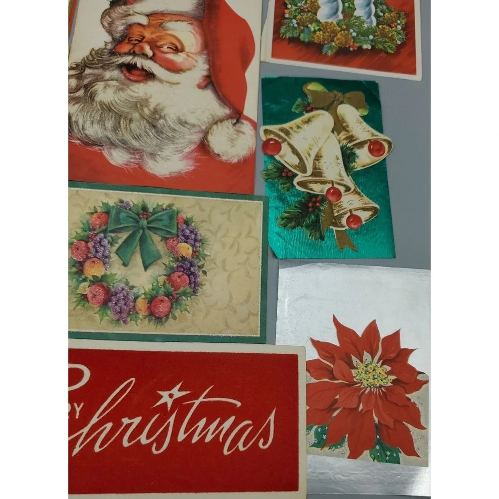12 Old Vintage Used Greeting Card Fronts Christmas Greetings Embellished Glitter